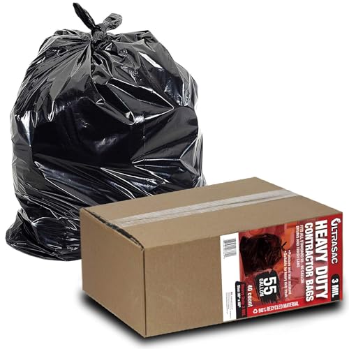 Bolsas de Contratista Ultrasac de 55 Galones - (Paquete de 40, 3 MIL) - 38 x 58 - Grandes Forros de Basura Negros para Exterior y Contratistas - imagen 3