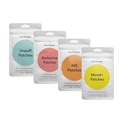 Paquete de Parches Kind Patches Unpuff, Berberina, MB y Mood Plus - Veganos, Sin Látex - 4 Paquetes, 120 Parches - imagen 2