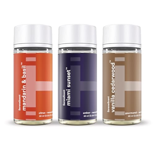Recarga de Aceite para Difusor Homedics SereneScent 3-Pack — Mandarina Albahaca, Atardecer en Miami, Cedro Vainilla (60ml c/u). Limpio, Seguro, - imagen 3