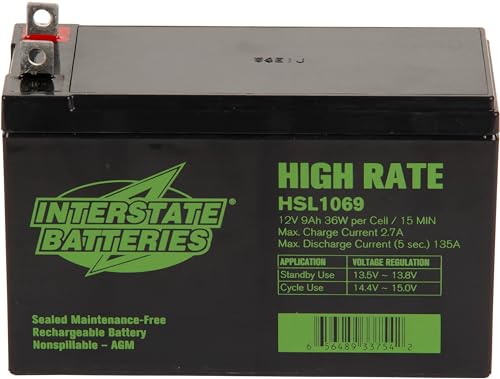 Batería de Alta Tasa 12V 9Ah Interstate Batteries (Terminal de Tuerca y Tornillo) SLA AGM VRLA Recargable para Generadores Generac, 0G9449, Sistemas - imagen 5