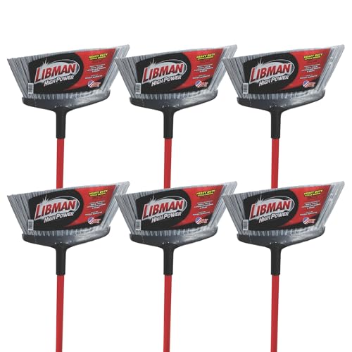 Escoba de Ángulo Libman Commercial 1102 para Superficies Rugosas, 15 Ancha, Mango Rojo de Acero y Cerda Gris (Paquete de 6) - imagen 3