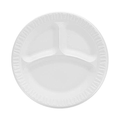 Plato de espuma blanca sin laminado Dart 9CPWCR de 9 pulgadas, 3 compartimentos (Caja de 500) - imagen 1