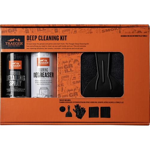 Kit de Limpieza Profunda Traeger Grills - Spray Detallador Exterior (16oz), Desengrasante Espumoso (16oz), Raspador y Almohadilla, Toallas de - imagen 1