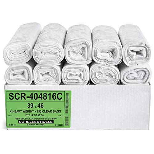 Bolsas de Basura Transparentes Aluf Plastics SCR-404816C de 45 Galones (250 Piezas) - 39' x 46' - 16 Micrones, Alta Densidad, para Baño, Oficina, - imagen 1
