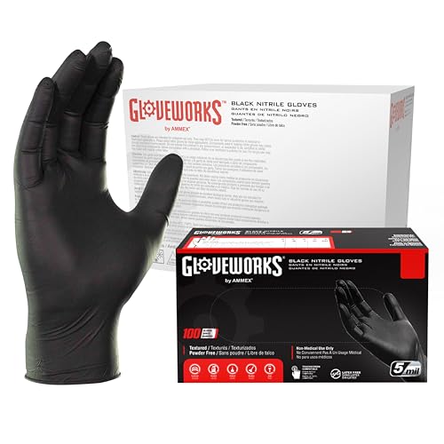 Guantes desechables GLOVEWORKS de nitrilo negro para cocina y preparación de alimentos, 5 mil, tamaño grande, caja de 1000 unidades - imagen 3
