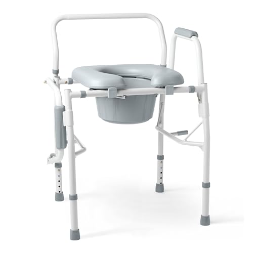 Silla Inodoro Medline con Brazos Abatibles para Adultos y Personas Mayores, Asiento Acolchado, Pail Removible, Protector contra Salpicaduras, - imagen 3