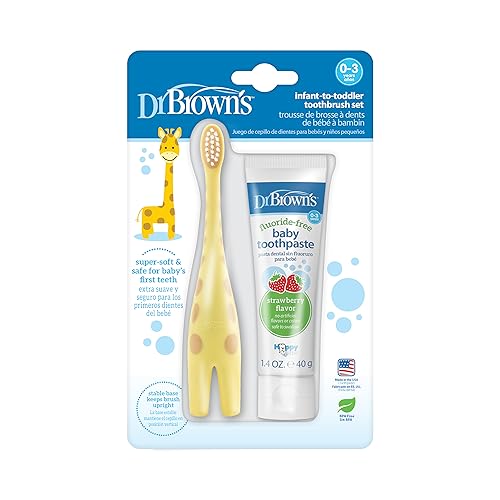 Set de Cepillo de Dientes para Bebés y Niños Dr. Brown's con Giraffe y Pasta Dental de Fresa - imagen 4