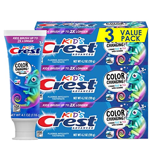 Pasta Dental Fluorada para Niños Crest Advanced, Sabor Chicle, 4.2 oz, Paquete de 3, Pasta Anticaries que Cambia de Color - imagen 1