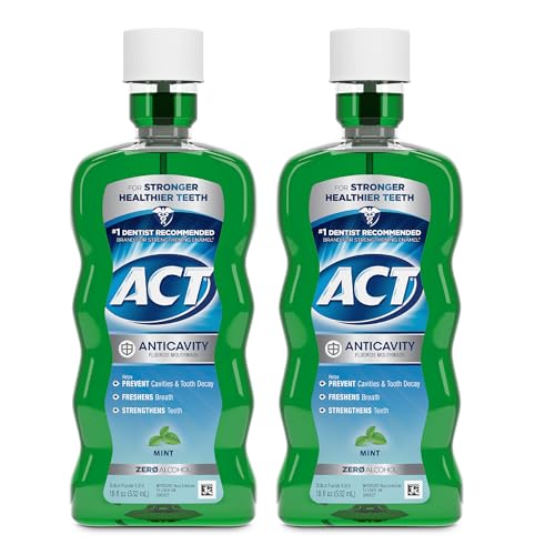 Enjuague Bucal Anticaries ACT con Flúor y Sin Alcohol, Previene Caries, Refresca el Aliento y Fortalece los Dientes, Sabor Menta, 18 oz, Paquete de 2 - imagen 1