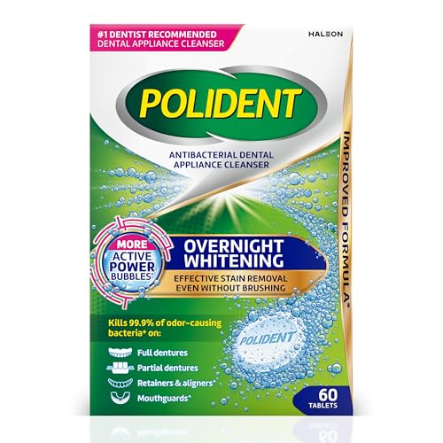 Tabletas Limpiadoras Antibacterianas Polident para Aparatos Dentales, Blanqueamiento Nocturno, 60 Piezas - imagen 3