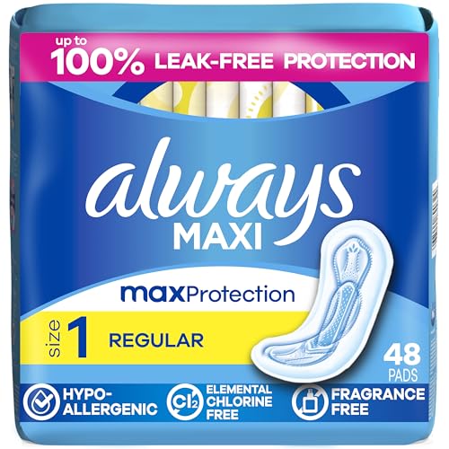 Always Maxi Toallas Femininas Sin Alas para Mujer, Tamaño 1, Absorbencia Regular, Sin Fragancia, Paquete de 48 unidades - imagen 6