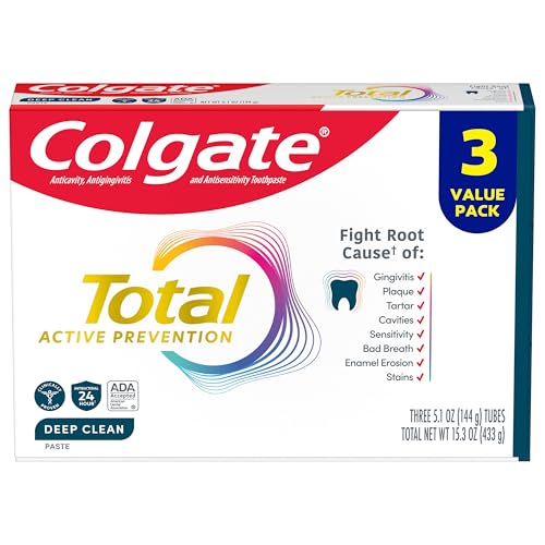 Pasta de Dientes Colgate Total Active Prevention, Anticaries con Flúor, Fórmula Clinicamente Probada, Menta, Paquete de 3, 5.1 oz - imagen 1