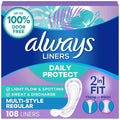 Always Protectores Diarios Multi-Estilo, Largo Regular, Sin Fragancia, Hasta 100% Libre de Olores, Núcleo Acolchado Cleanguard, 108 Piezas - imagen 1