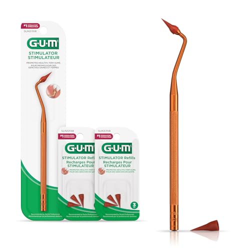 GUM Estimulador con Mango Permanente y Punta de Goma, Limpiador de Placa para Salud Dental, 1 Mango + 2 Paquetes de Repuesto - imagen 2