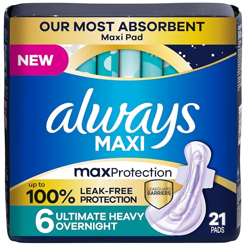 Toallas Femininas Always Maxi Nocturnas con Alas para Mujer, Tamaño 6, Absorción Ultra Pesada, Sin Fragancia, Protección 100% Contra Filtraciones, 21 - imagen 3