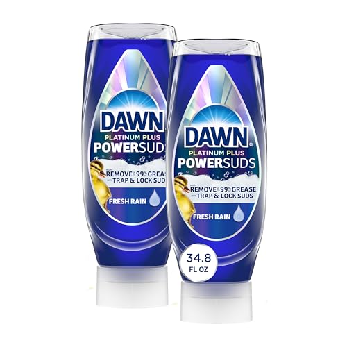 Jabón Líquido para Platos Dawn Platinum Plus PowerSuds EZ-Squeeze, 2x17.4 Fl Oz, Botella Invertida, Aroma a Lluvia Fresca, Remueve Grasa - imagen 3