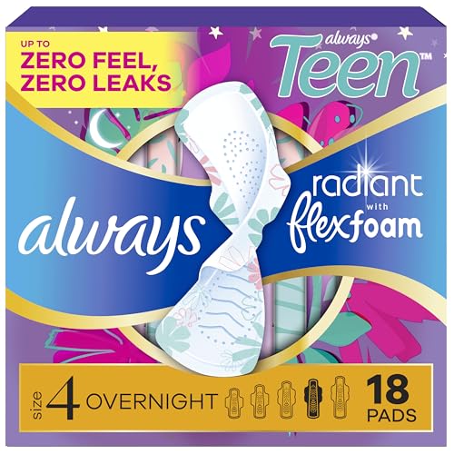 Always Radiant Teen con almohadillas FlexFoam, Tamaño 4, Absorbencia nocturna, con alas, sin fragancia, hasta cero filtraciones, 18 piezas - imagen 6