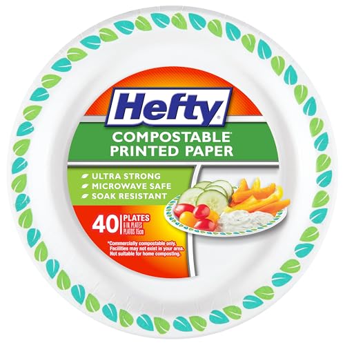 Platos de Papel Compostables Hefty Pequeños de 6 Pulgadas, 40 Piezas, Desechables para Postres y Aperitivos, Resistentes a la Humedad, Apta para - imagen 5