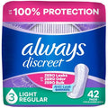 Always Discreet Toallas para Incontinencia Femenina, Absorción Ligera, Largo Regular, Postparto, Protección hasta 100% contra Filtraciones, 42 Piezas - imagen 1