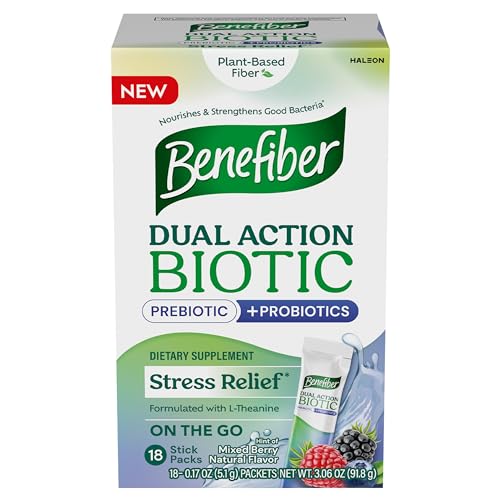 Benefiber Dual Action Biotic Plus Alivio del Estrés, 18 Paquetes de Stick - imagen 4