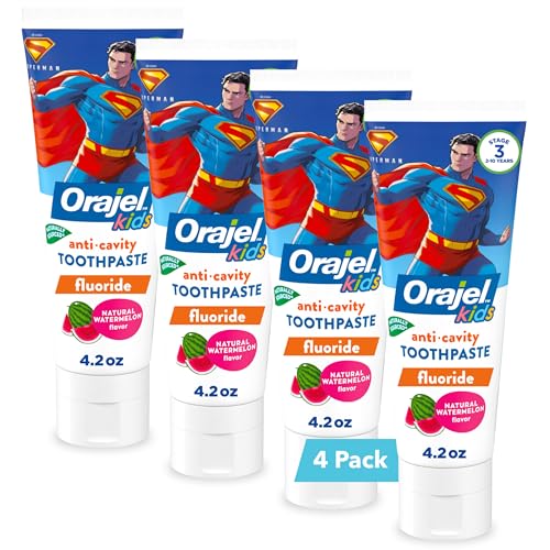 Pasta de Dientes Orajel Kids Superman Anticaries, Sabor Natural a Sandía, 4.2 Oz, Paquete de 4 Tubos - imagen 3