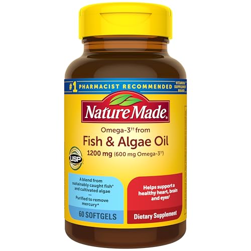Suplementos de Aceite de Pescado y Algas Omega 3 Nature Made, 1200mg, Mezcla de Aceite de Algas y Pescado, 60 Cápsulas Blandas, Soporte para Corazón, - imagen 4