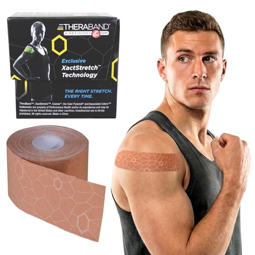 Cinta Kinesiotape THERABAND, Cinta Fisioterapéutica Impermeable para Soporte Muscular y Articular, Rollo Estándar de 2 Pulgadas x 16.4 Pies, Beige - imagen 2