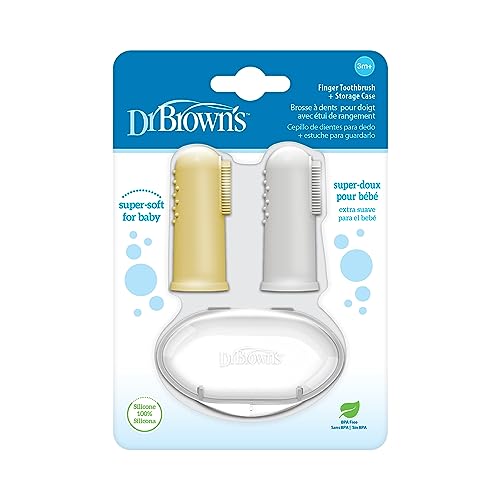 Cepillo de Dientes de Silicona para Bebé Dr. Brown's con Estuche de Viaje, 3m+, Gris y Amarillo, Paquete de 2 - imagen 2