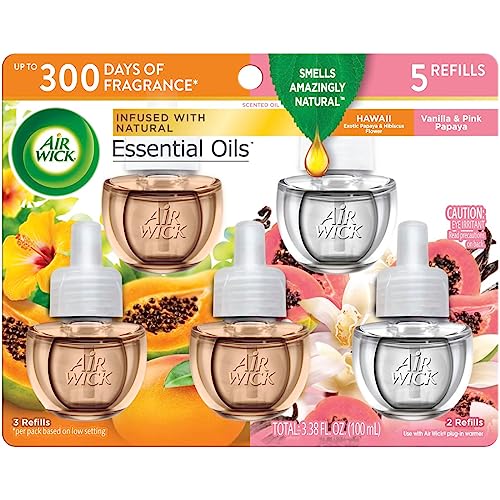 Recarga de Aceite Aromatizante Air Wick, 5 piezas, Hawaii, Vainilla y Papaya Rosa, Ambientador con Aceites Esenciales - imagen 3