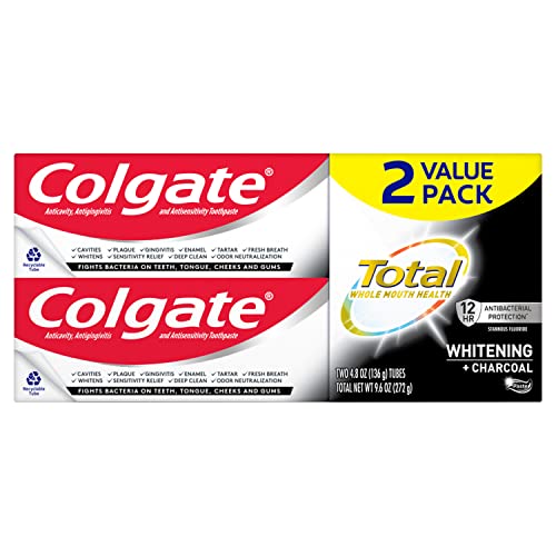 Pasta dental Colgate Total Whitening + Carbón, 10 beneficios, alivia sensibilidad y blanquea dientes, 4.8 oz, paquete de 2 - imagen 3