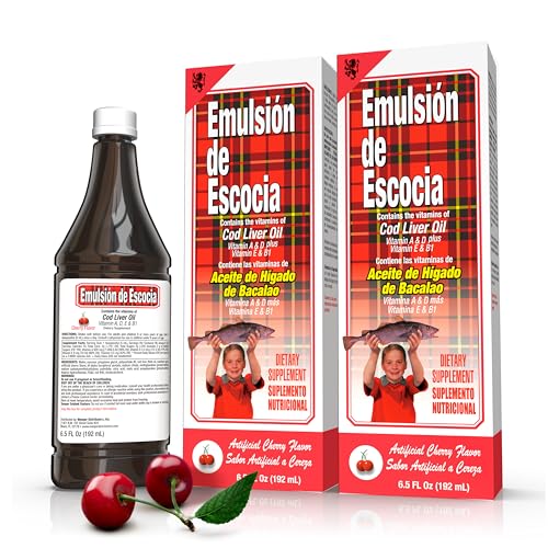 Emulsión de Aceite de Hígado de Bacalao Escocés con Vitaminas A, D, E y B1 - Suplemento Dietético Omega-3 Sabor Cereza - 6.5 oz (Paquete de 2) - imagen 3