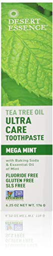 Pasta de Dientes Desert Essence Natural con Aceite de Árbol de Té - Mega Menta - 6.25 Oz - Alivia Encías y Reduce Placa - Refresca Aliento y Limpia - imagen 1