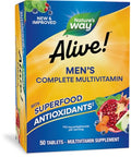 Multivitaminas Diarias Completas para Hombres Nature's Way Alive!, Apoya el Metabolismo Energético y la Función Muscular, 50 Tabletas, Sin Gluten - imagen 1