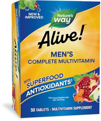 Multivitaminas Diarias Completas para Hombres Nature's Way Alive!, Apoya el Metabolismo Energético y la Función Muscular, 50 Tabletas, Sin Gluten - imagen 4