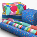 Papel de Regalo de Cumpleaños Hallmark, Mini Rollos 3-Pack (Rayas Arcoíris, Globos Coloridos, Lunares sobre Azul) - 60 Pies Cuadrados para - imagen 1