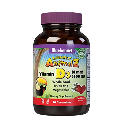 Tabletas Masticables Bluebonnet Nutrition Rainforest Animalz con Vitamina D3 400 IU, Sin Soja, Lácteos y Gluten, No OGM, Kosher, Vegetarianas, Sabor - imagen 6