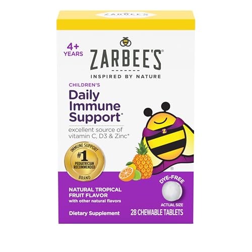 Zarbee's Kids Apoyo Inmunológico, Vitaminas C, D y Zinc para Niños de 4 Años en Adelante, Sabor Tropical Natural, 28 Tabletas Masticables - imagen 4