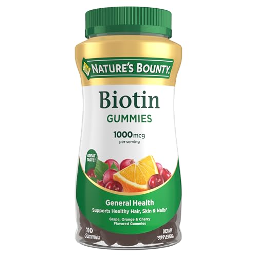 Gomitas de Biotina Nature's Bounty, Suplemento Vitamínico para Cabello, Piel y Uñas, Sabor Frutal, 1000 mcg, 110 Unidades - imagen 1