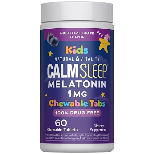 Natural Vitality Kids Calm Sleep Melatonin | Tabletas Masticables de 1mg | Suplemento No Farmacéutico Sabor Uva | 60 Contenido - imagen 4