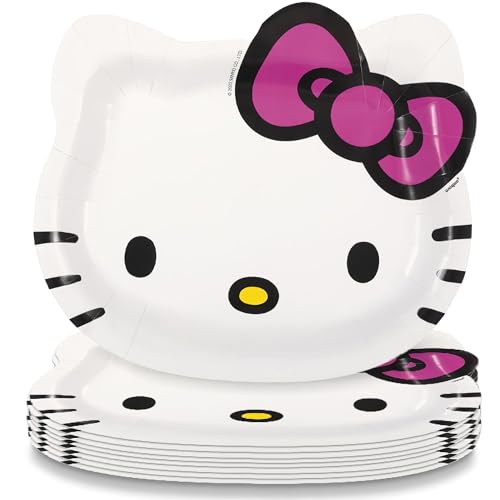 Platos de papel en forma de Hello Kitty blancos - 8.50 x 7.38 (Paquete de 8) - Diseño divertido, ideales para fiestas de cumpleaños y celebraciones - imagen 3