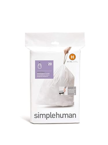 Bolsas de Basura con Cinta Drawstring simplehuman Code H, Paquete de 20, 30-35 Litros / 8-9 Galones, Color Blanco - imagen 4