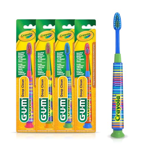 Cepillo de Dientes GUM Crayola Deep Clean para Niños, Extra Suave, Base con Ventosa, A partir de 4 Años, 1 Cuenta (Paquete de 4) - imagen 5