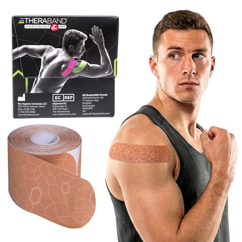 Cinta Kinesiológica THERABAND, Cinta Física Impermeable para Soporte Muscular y Articular, Rollo Estándar con Indicadores XactStretch, 2 x 10, 20 - imagen 1