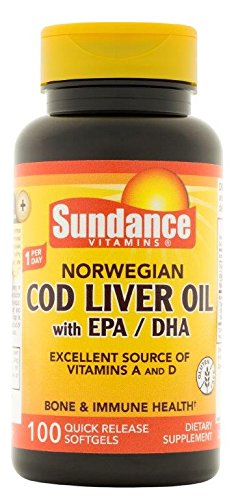 Aceite de Hígado de Bacalao Noruego Sundance | 100 Cápsulas Blandas | Con EPA y DHA | Buena Fuente de Vitaminas A y D | Suplemento Sin OGM y Sin - imagen 1