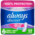 Protectores diarios Always Discreet para mujeres con pérdidas de orina, Talla 2, absorción muy ligera, hasta 100% de protección, 69 piezas - imagen 1