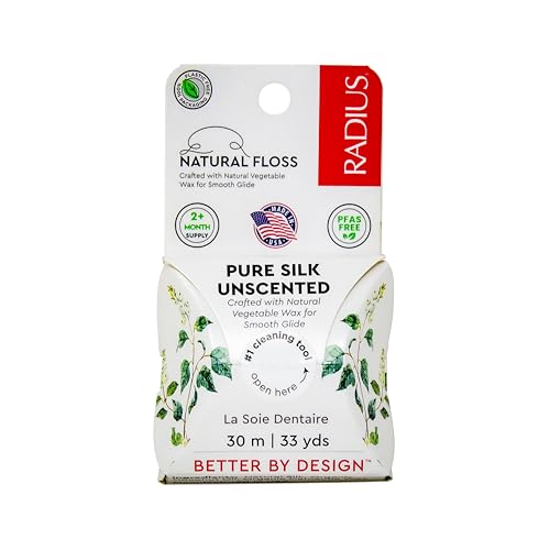 Hilo dental de seda natural sin fragancia Radius de 33 yardas, vegano y no tóxico, combate la placa - Paquete de 1 - imagen 1