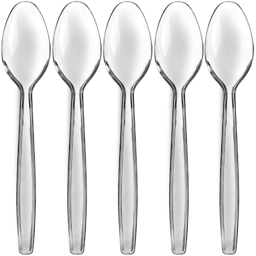 Cucharas de Plástico Clásicas (Paquete de 50) - Cucharas Desechables Resistentes y Transparentes para Bodas, Cenas y Fiestas - imagen 2