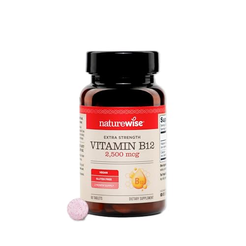 NatureWise Vitamina B12 Extra Fuerte 2500mcg - Suplemento para Energía, Claridad Mental y Soporte Nervioso - Fácil de Tragar, Vegano y No Transgénico - imagen 3