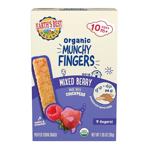 Earth's Best Munchy Fingers, Sabor Mezcla de Berries, 1 Oz (Paquete de 4) - imagen 2