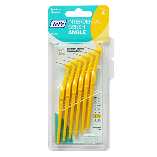 Cepillo Interdental TePe Angle, Cepillo Dental Angulado para Limpieza, Paquete de 6, 0.7 mm, Gaps Medianos, Amarillo, Tamaño 4 - imagen 3